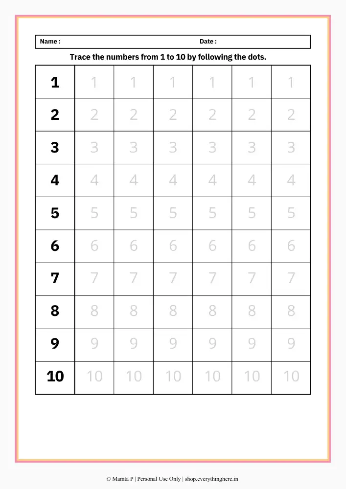 Number Tracing Worksheets