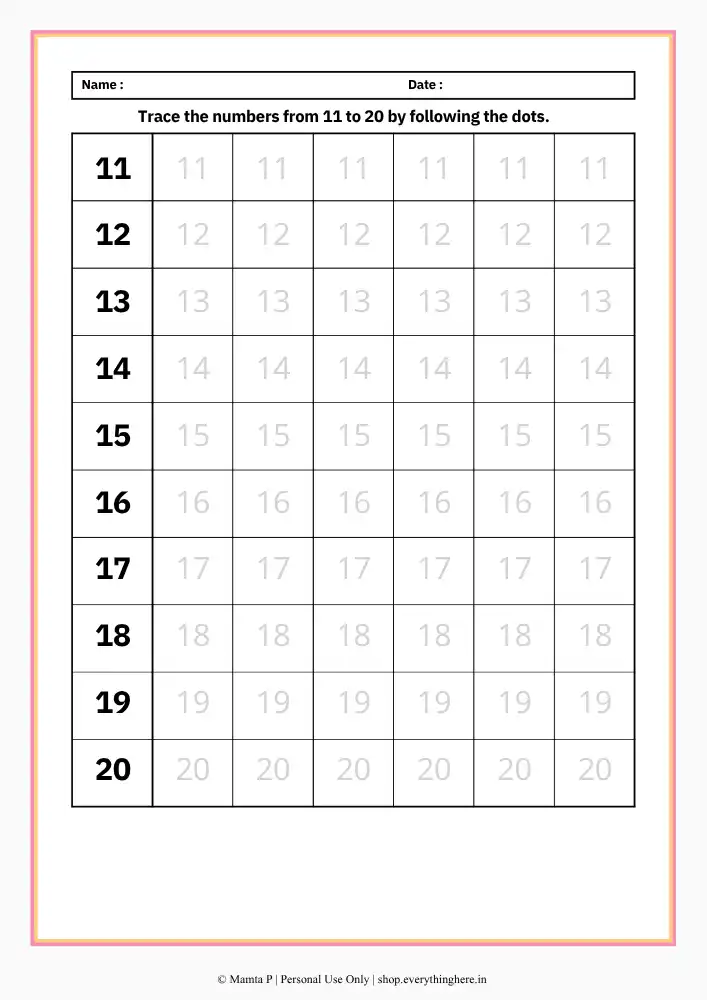 Number Tracing Worksheets